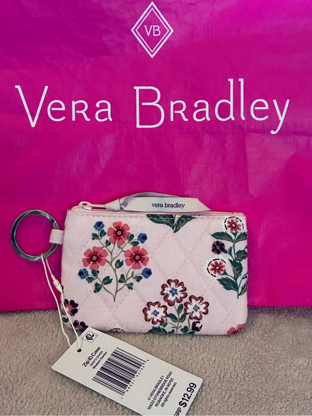 Vera Bradley Zip ID Case Pink Floral Key Ring Wallet Western Floral Target